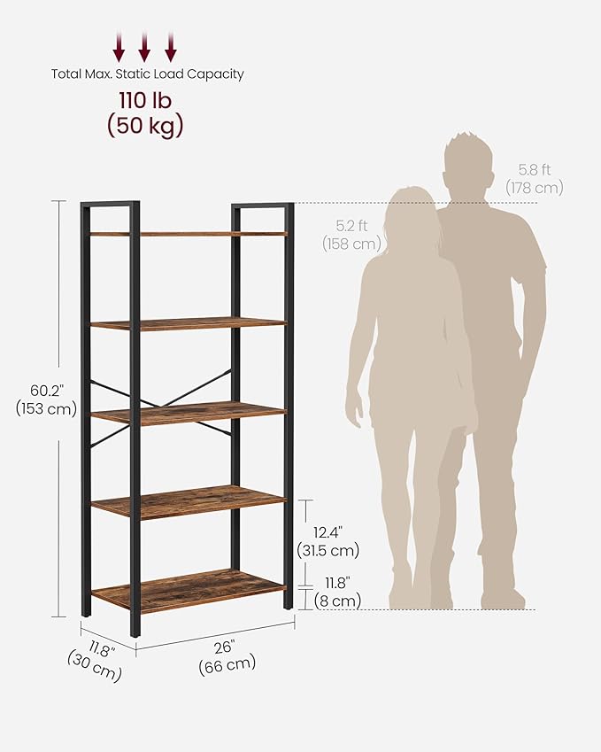 VASAGLE 5-Tier Bookshelf, Bookcase - Image 3