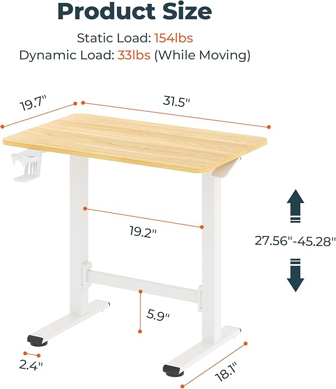 FitStand Small Pneumatic Adjustable Stand Up Desk, Rolling One-Piece Standing - Image 2