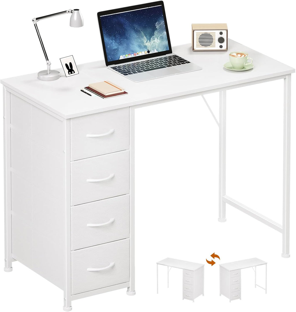 Somdot Small Computer Desk with 4 Drawers for Bedroom, Home Office Desk | 39 Inch Simple Writing Desk,Study Table with Storage Drawers for Home Office, Study, Living Room and Small Spaces, White