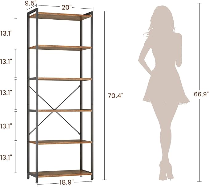 Casaottima Book Shelf Set of 2, 6 Tier Tall Bookshelf, Modern Wood Bookcase - Image 2