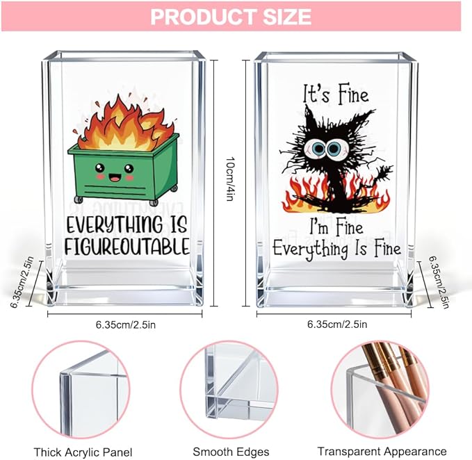 Vgrti Funny Black Cat 2 Pack Acrylic Cosmetic Pencil Pen Holder Cup, Emotional - Image 2