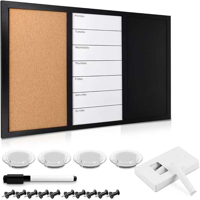 Navaris Combination Board Cork/Whiteboard/Chalkboard by Navaris