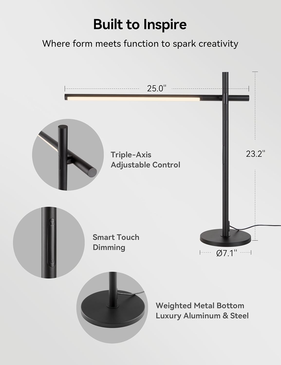 Tubicen LED Desk Lamps,Modern Touch Adjustable Table Lamps,3-Color Dimmable