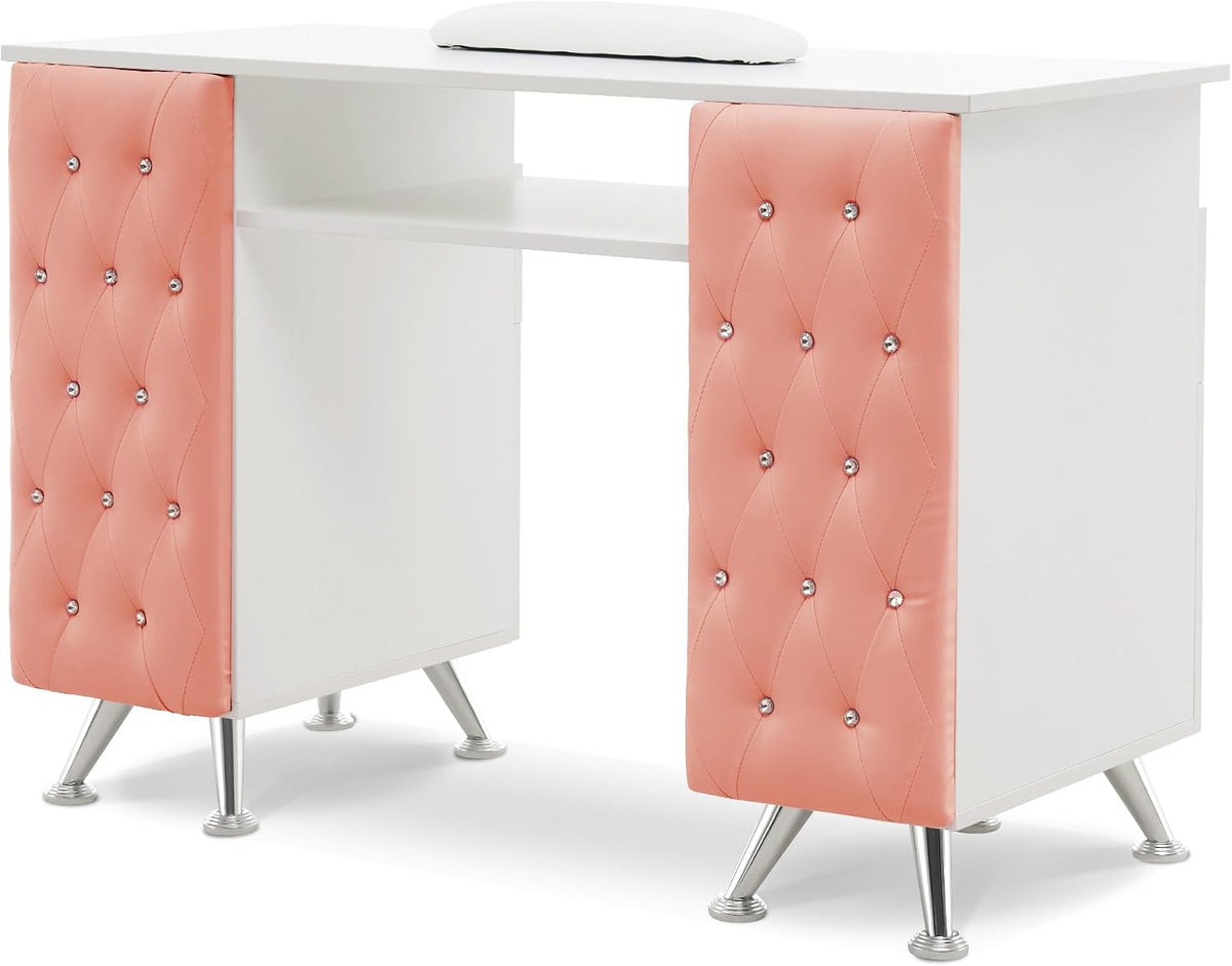 BarberPub Storage Nail Desk with Leather Padded Walls, Wrist Rest 2671