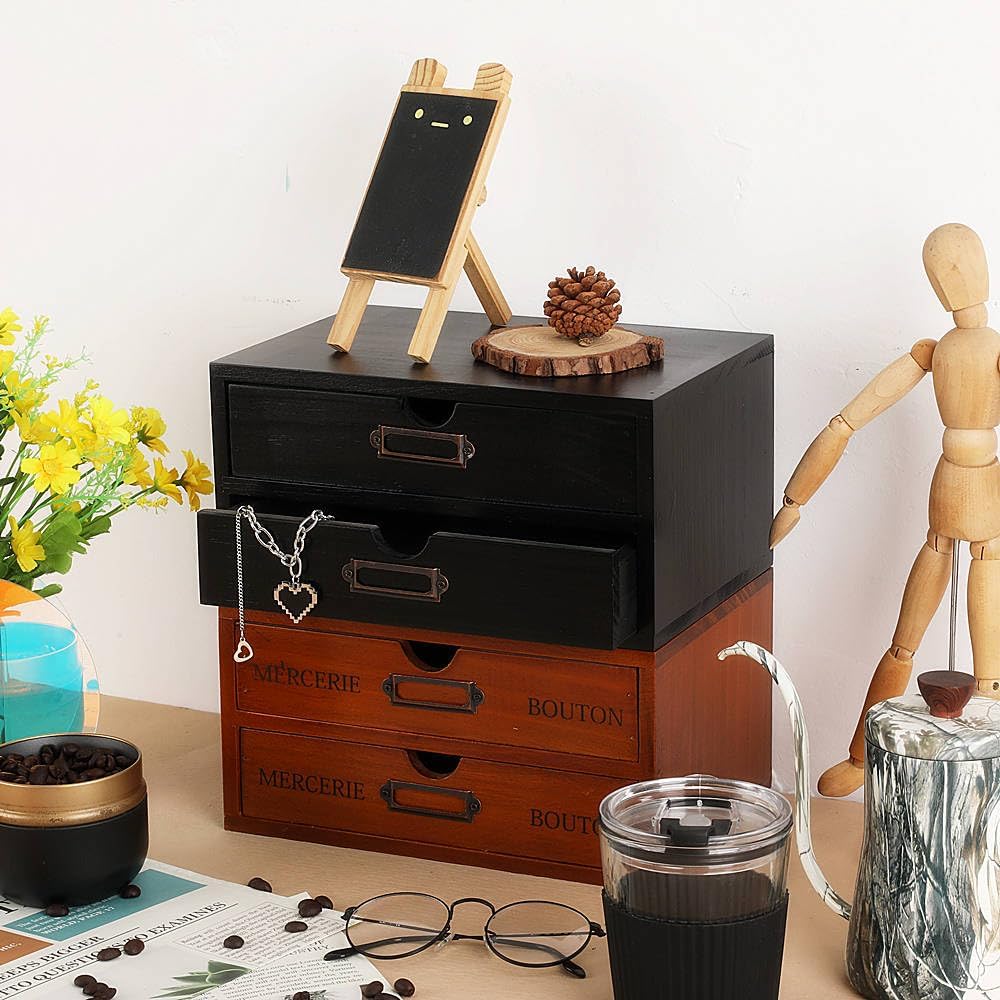 Small Wooden Drawers Wooden Box with Drawer Black