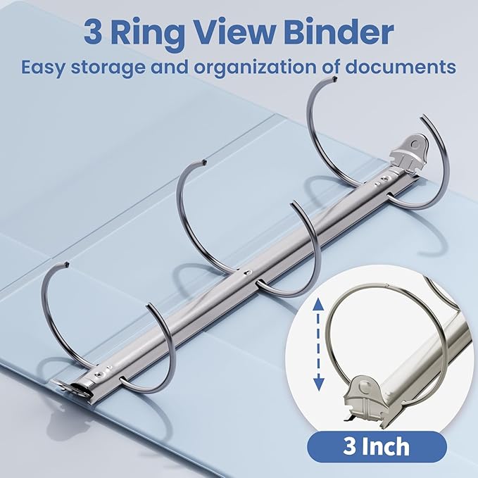 SUNEE 3 Ring Binder 3 Inch 1 Pack, Haze Blue - Image 3