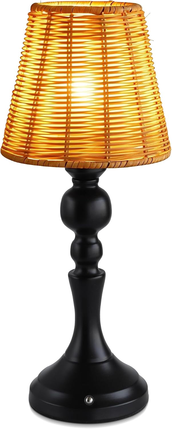 Rechargeable Cordless Table Lamp with Rattan Shade, 5200mAh Touch Dimmable Ba...