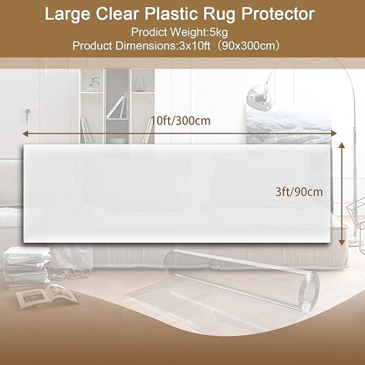 3x10 ft Plastic Runner, 36" x120 Clear Hallway Floor Mat, 60 mil Thick V...