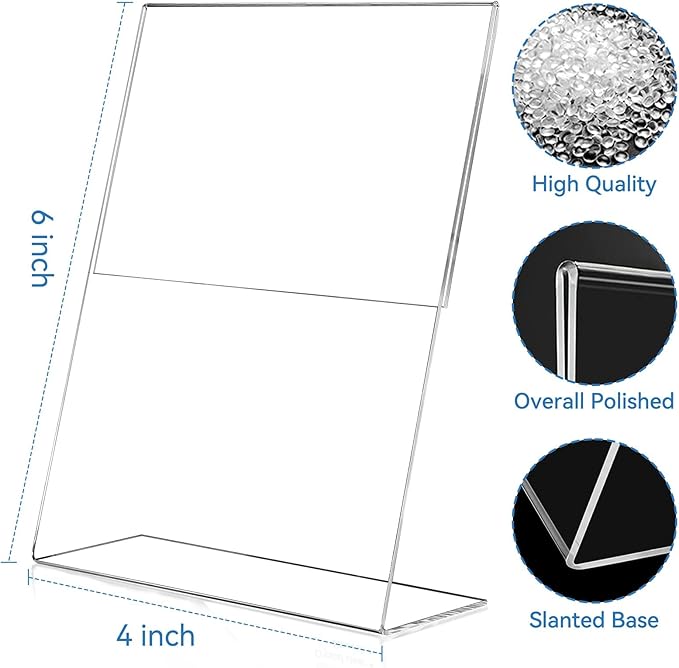EHWINE 6 Pack 4 x 6 Acrylic Sign Holder, Vertical Slanted Back Paper Holder - Image 3