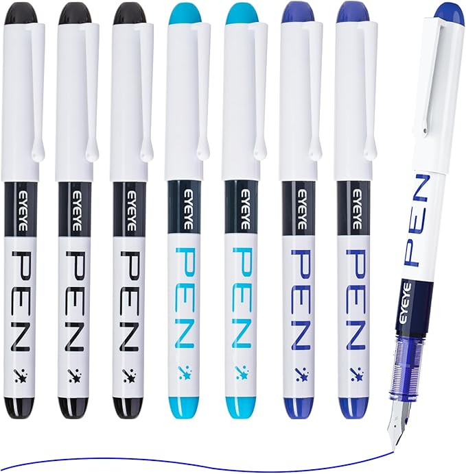 EYEYE Disposable Fountain Pens, 8 Pack 3 Colors Fine Point Pens Stainless Steel by eyeye