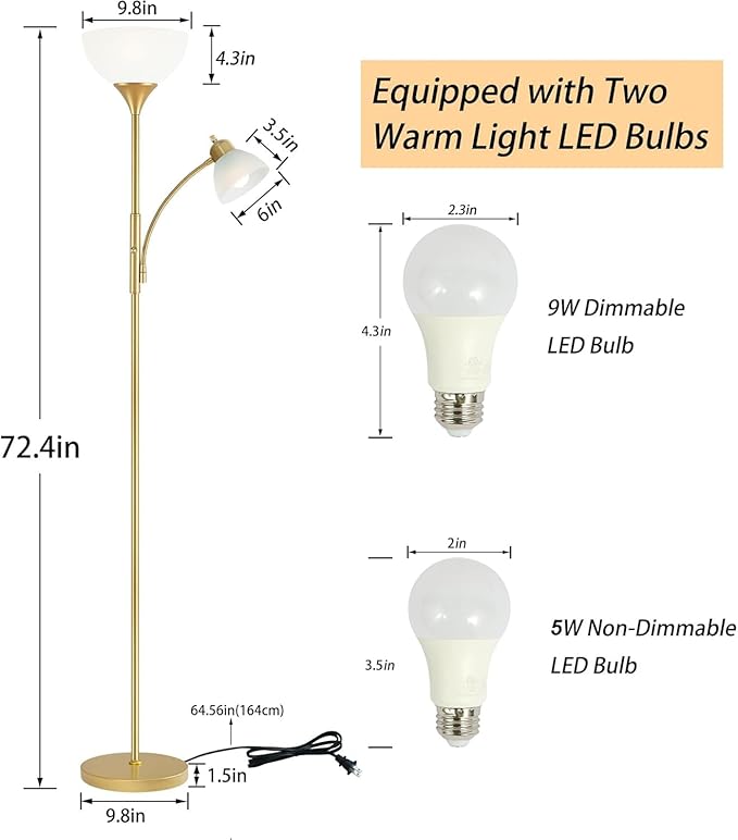 RISLG Floor Lamp, Standing lamp, Stepless Dimming Brightness, Included 9W and - Image 5