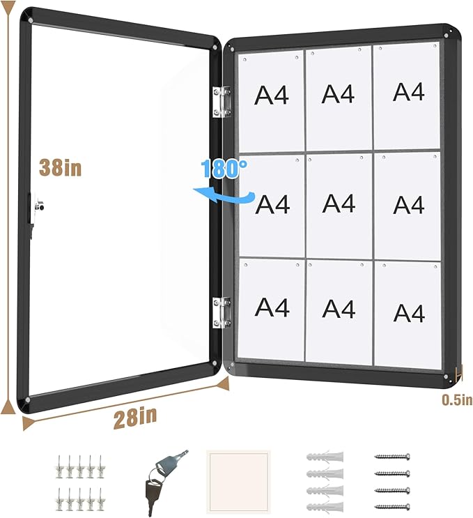 Mifuro 38"x28" Enclosed Bulletin Board, Lockable Weather-Resistant Aluminum - Image 5