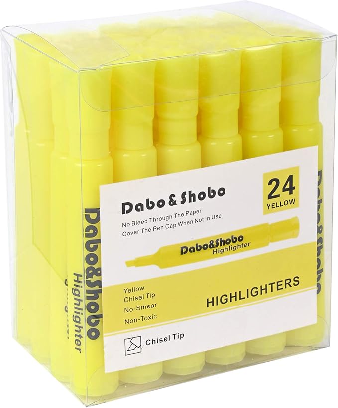 Dabo&Shobo Yellow highlighter, 24 Pack -bright color, chisel tip, by DaboShobo
