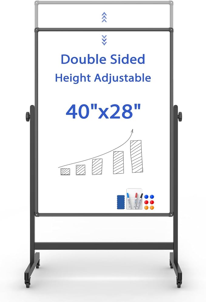 Rolling Whiteboard on Wheels, Double-Sided Magnetic Dry Erase Board by WOREEY