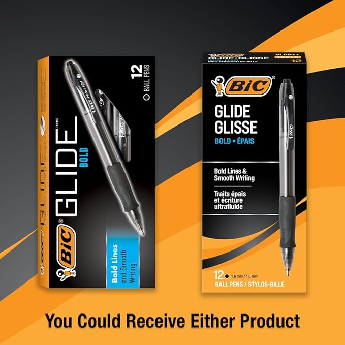 BIC Glide Bold Black Ballpoint Pens, Bold Point, 12-Count Pack, Retractable - Image 3