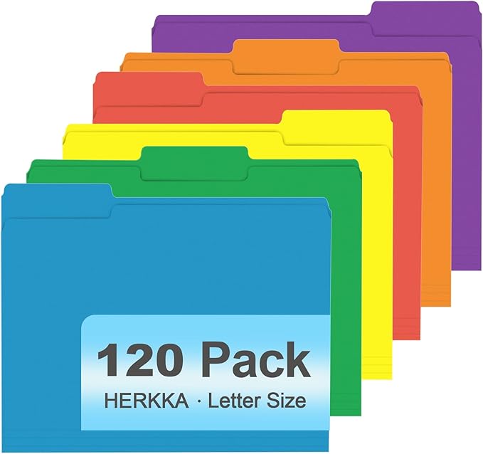 File Folder, HERKKA 120 Pack 1/3 Cut Tab File Folders, Colored File Folders by HERKKA