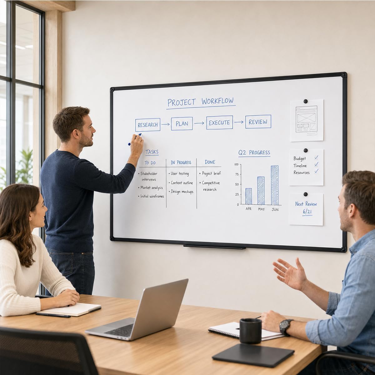 Large Magnetic White Board Dry Erase for Wall, Black Frame, 60 x 48 Inch