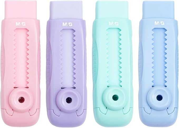 M&G 4 Pcs Cute Erasers for Kids Sliding Retractable Pencil Erasers, Push Pull by MG