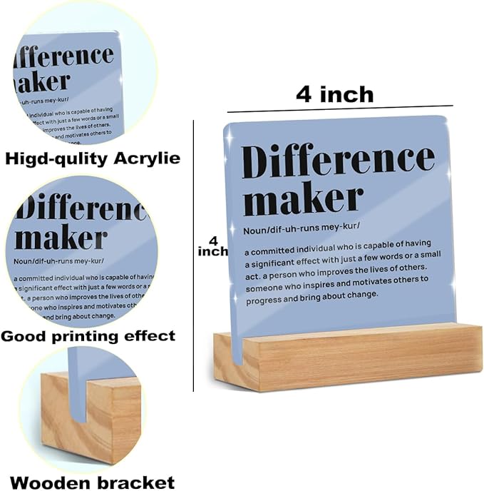 Difference Maker Gifts for Teacher Coach Mentor Boss Leader, Acrylic Sign 4x4 - Image 2