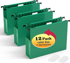 SHUTEX Extra Capacity Plastic Hanging File Folders, 12 Pack Reinforced by Shutex