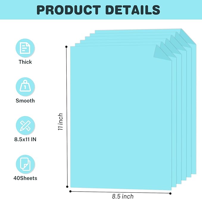 Cardstock 8.5 X 11, 40 Sheets Light Blue Card Stock, 75lb/ 200gsm Copy Paper - Image 2