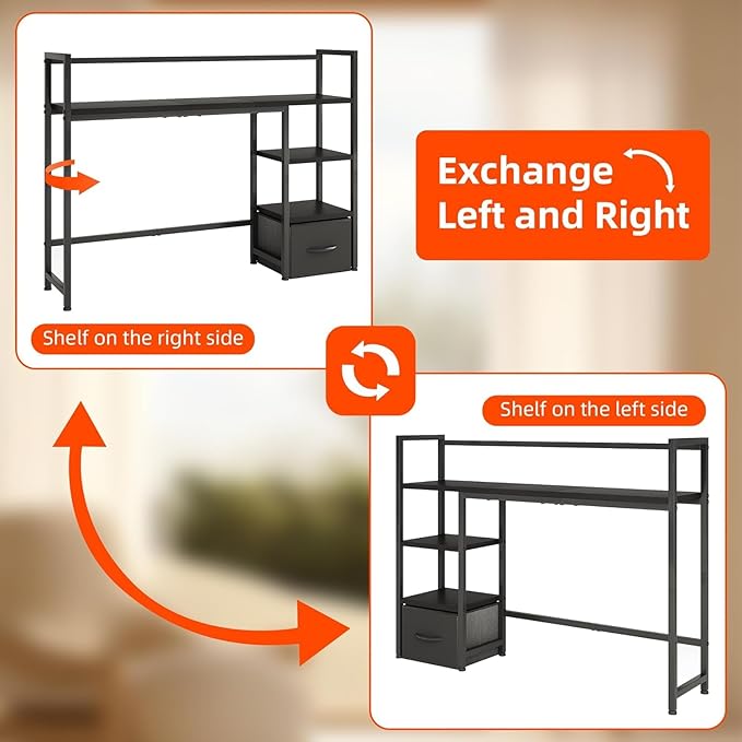 Desk Shelf with Drawer, 41.3" Desktop Organizer Shelf, Desk Hutch - Image 7