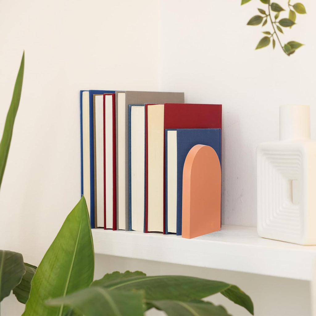 Honoson 4 Pcs Boho Wood Bookends Back to School Sage Green Wooden Book Stands Decorative Non Skid Book Stoppers for Books Cds Videos Albums Office Desktop Shelves (Orange)