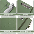 SKYDUE 3 Ring Binder 3 Inch D Ringr with Clipboard, PU Heavy Duty Clipboard Binder with Notepad & 5 Dividers with 5 Pockets, Labels, Clipboard Folder Great for School Office