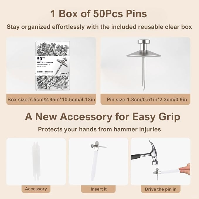 50pcs Silver Thumb Tacks for Wall Picture Hangers Heavy Duty Push pins for Wall - Image 2
