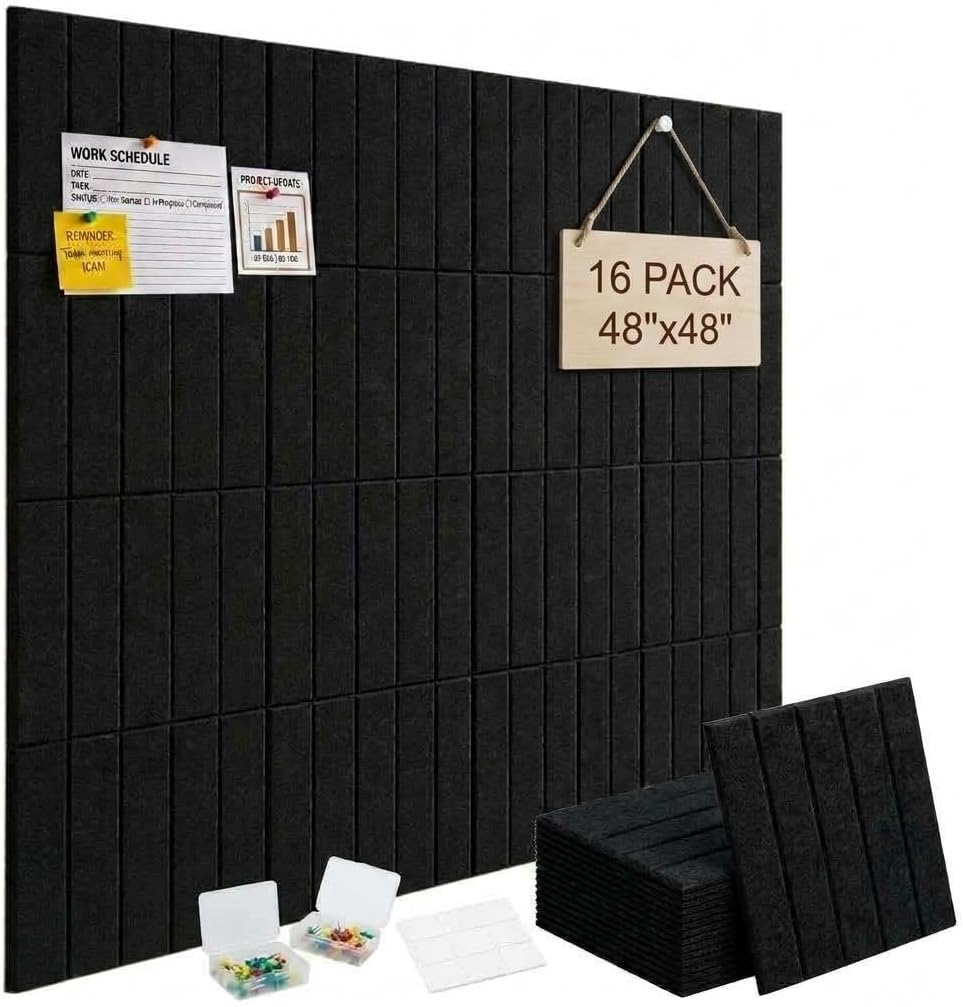 16 Pack Large Felt Bulletin Board & Cork Boards Alternative, 48"x48&...