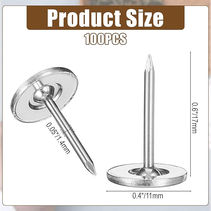 100 Pcs Heavy Duty Thumb Tacks, 7/16 Inch Flat Head Carpet Tacks, Decorative - Image 2
