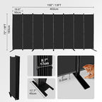 MAYOLIAH 8-Panel Black Room Divider 6ft Tall Folding Privacy Screen Portable - Image 3