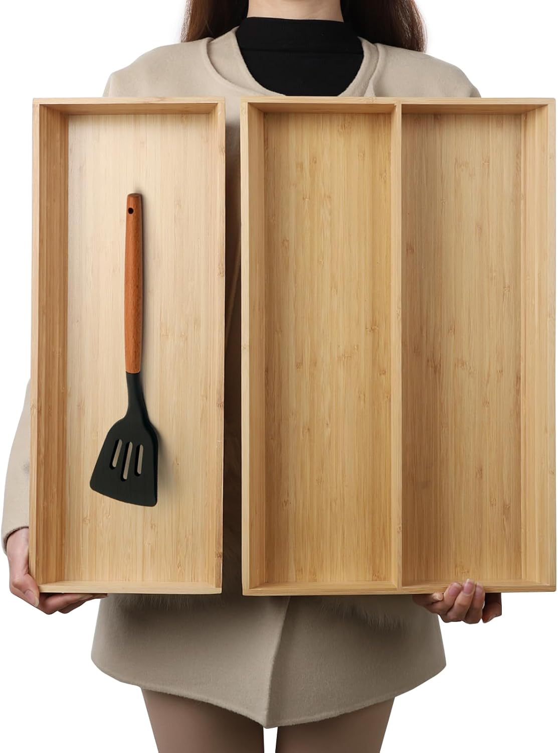BAMOTTO CRAFTBAMBOO Long V-Shaped Bamboo Drawer Organizer Set of 2