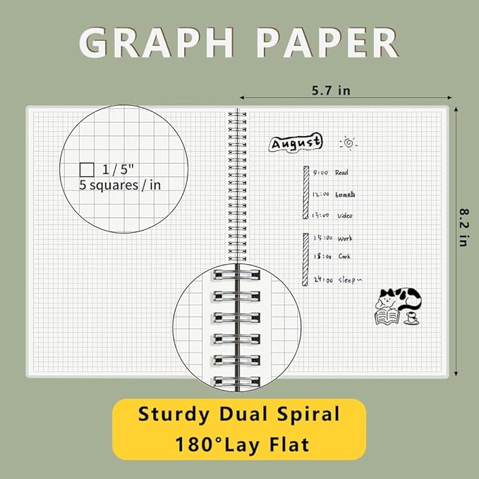 WRENBEN A5 Spiral Notebook 120gsm Graph Paper Notebook 160 Pages Per Hardcover - Image 4