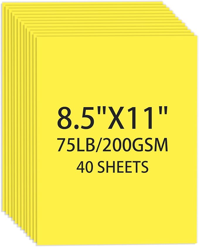 Cardstock 8.5 X 11, 40 Sheets Lemon Yellow Card Stock, 75lb/ 200gsm Vibrant by Ciphyfee