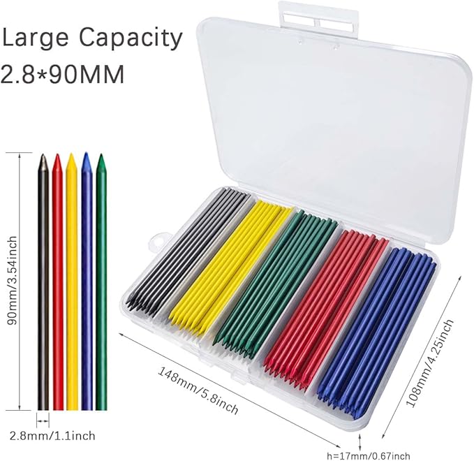 MROOFUL 200 PCS Of Blue, Carpenter Pencil Replacement Core, Large Capacity 2.8mm - Image 4