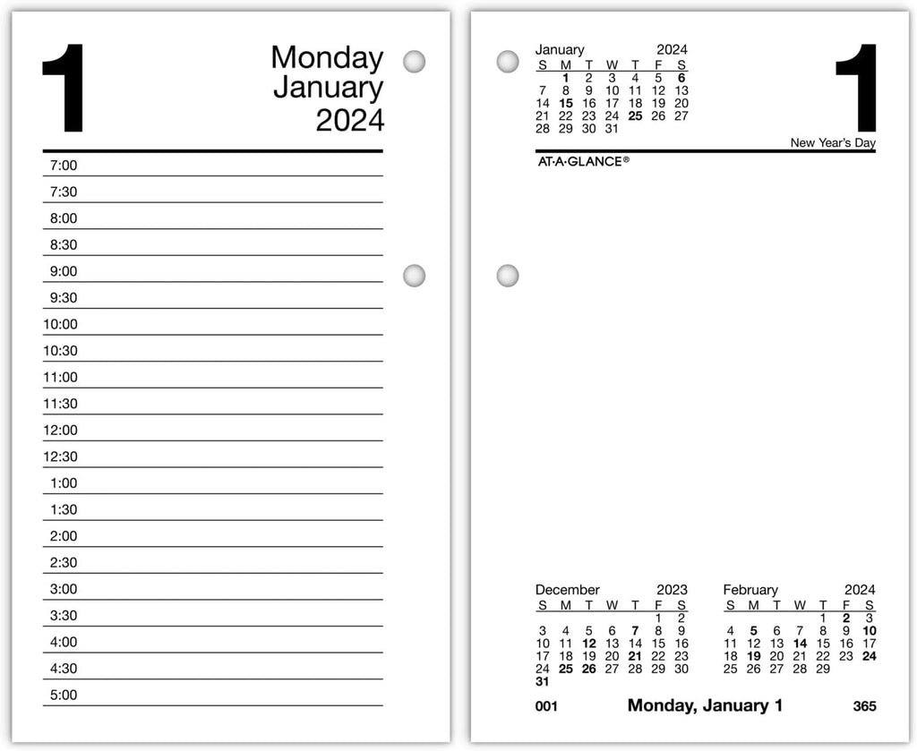 AT-A-GLANCE 2024 Daily Desk Calendar Refill, 3-1/2" x 6", Standard, Loose-Leaf (E7175024)