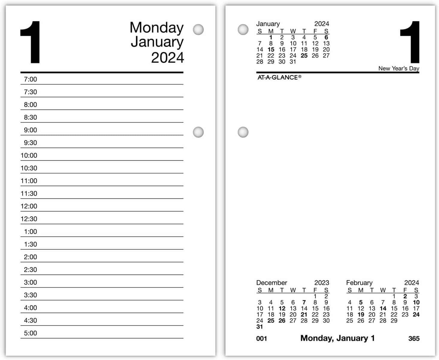 AT-A-GLANCE 2024 Daily Desk Calendar Refill, 3-1/2" x 6", Standard, Loose-Leaf (E7175024)