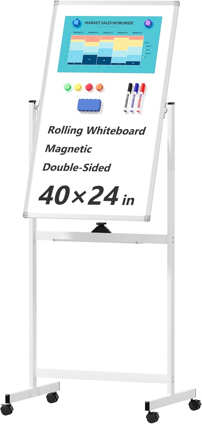 Neatsure Rolling Whiteboard on Wheels, Portable Standing Dry Erase Board Easel by Neatsure