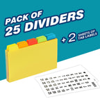 Chell 4"x6" Plastic Index Card Dividers, Primary Colors, 25 Pack | Heavyweight, A-Z, Made of Polypropylene, Alphabetical Stickers, Blank Stickers