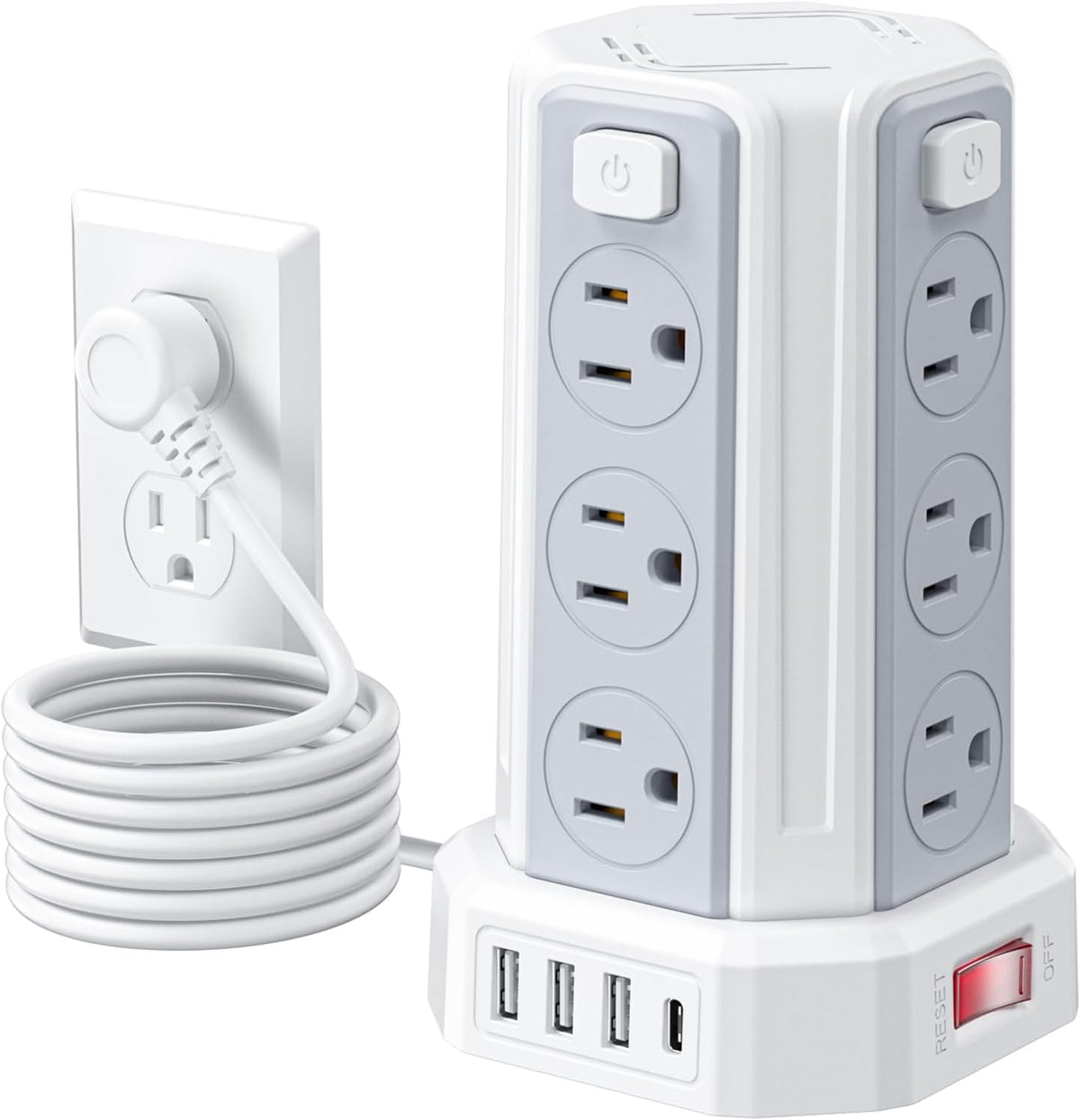 Power Strip 6.5 Ft Extension Cord with 12 AC Multiple Outlets 4 USB (1 USB C)...