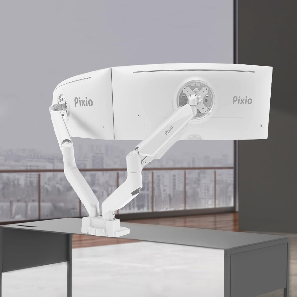 Pixio PS2D White Ultrawide Heavy-Duty Premium Dual Monitor Arm Stand Desk Mou...