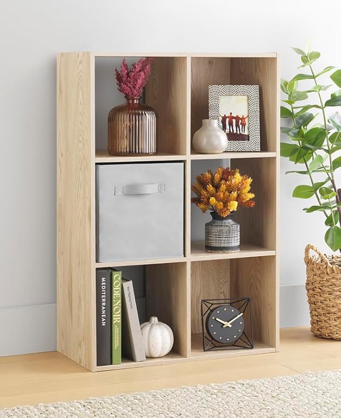 Whitmor 6 Cube Bookcase Storage Organizer, 3 Tier Stackable MDF Bookshelf by Whitmor
