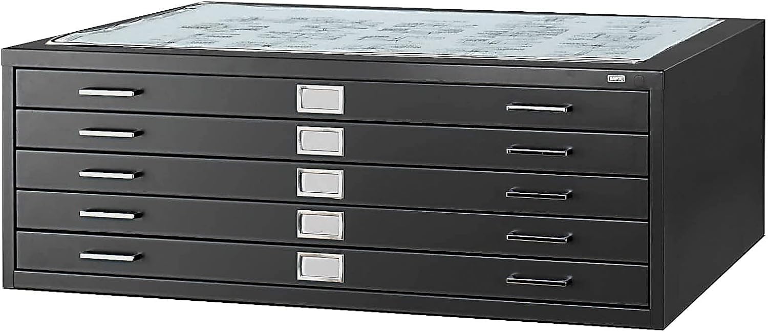 Safco 5-Drawer Flat File Organizer for Construction, Design, Architecture, Engineering & 30" x 42" Large Documents, Black
