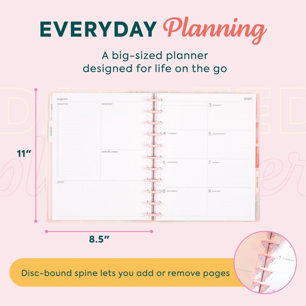 Happy Planner Disc-Bound Planner July 2026–June 2027, Big Size | Includes 3 extra months and 2 sticker sheets, 8.5" x 11", Dashboard Layout, Spring Sherbet theme