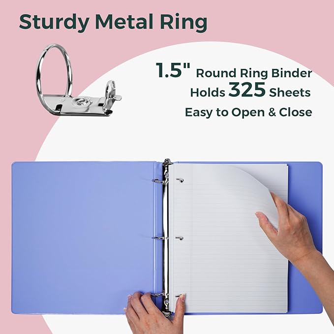 POPRUN 3 Ring Binder 1.5 Inch, Holds 325 Sheets of 8.5 x 11 Paper, Extra - Image 3