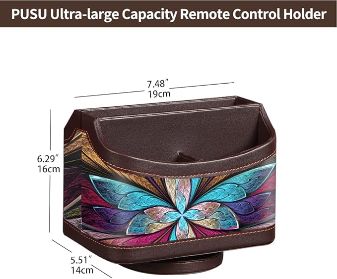 PUSU 360°Rotatable Remote Control Holder, PU Leather TV Remote Holder Caddy - Image 2