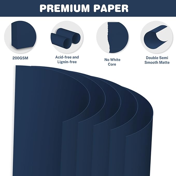 Cardstock 8.5 X 11, 40 Sheets Dark Blue Card Stock, 75lb/ 200gsm Copy Paper - Image 3