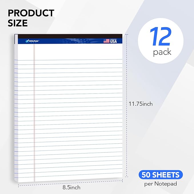 WritePads Legal note pads 8.5"x11" Legal Pads, Wide Ruled, 12 Pack, 50 Sheets - Image 2