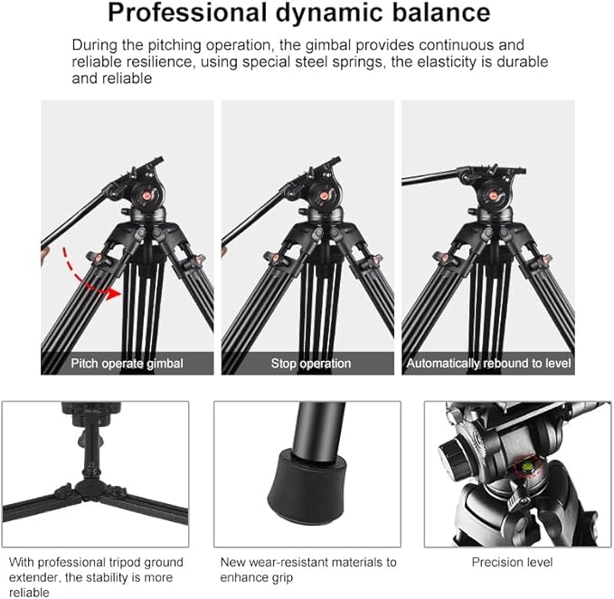 PULUZ 67"/170cm Video Tripod, Heavy Duty Aluminum Alloy Camera Tripod Stand - Image 6